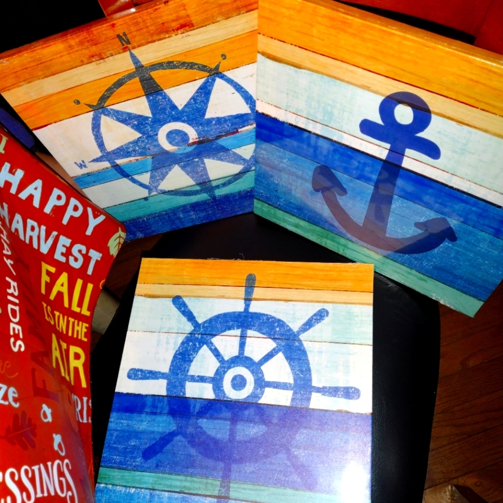 ⛵NEW! Home Goods Nautical Inspired Canvas Set 12X12 ⛵